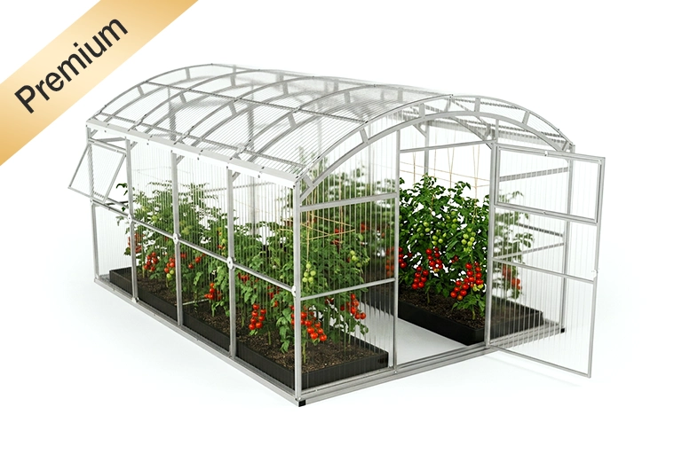 Szklarnia Botanic Rolnik 3M PRO z metalową konstrukcją i roślinami wewnątrz