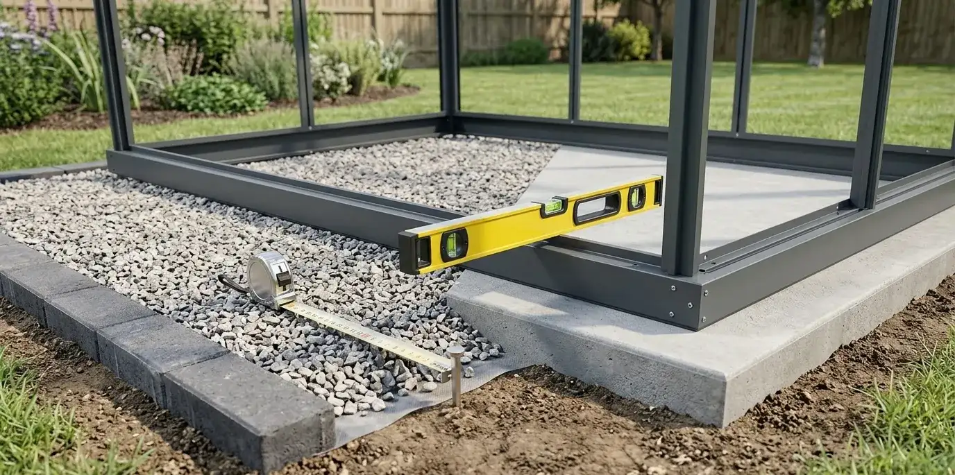Fundament pod szklarnię ogrodową – żwir, obrzeże z kostki i ława betonowa